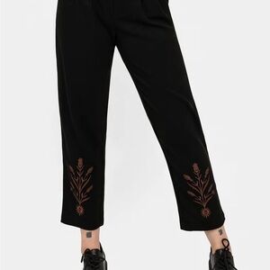 Disturbia Black and Brown Cropped Embroidered Pants